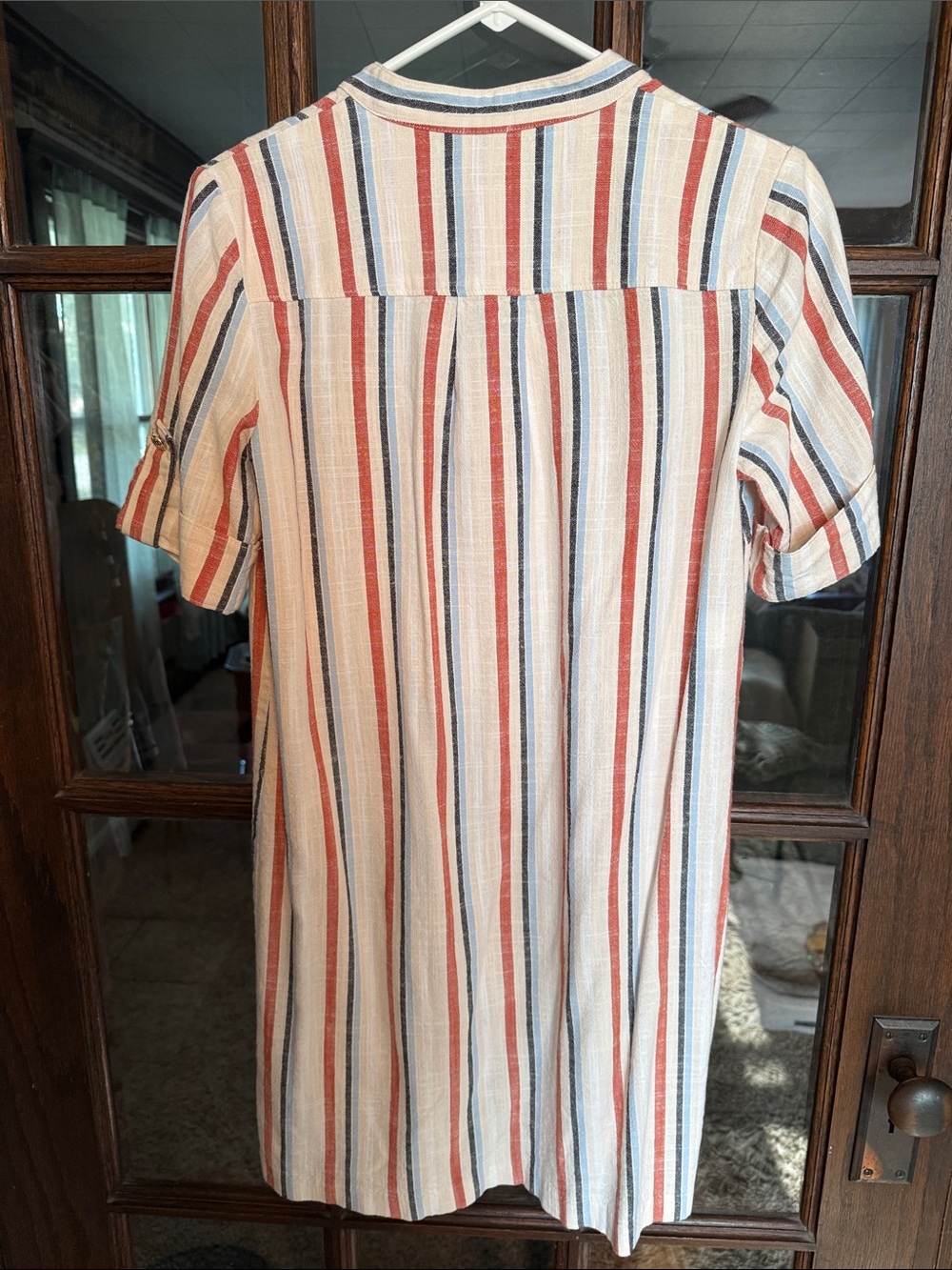 Anne Klein Striped Linen Blend Shift Dress Red Blue Gold Zip Front Size 4 - Picture 5 of 5